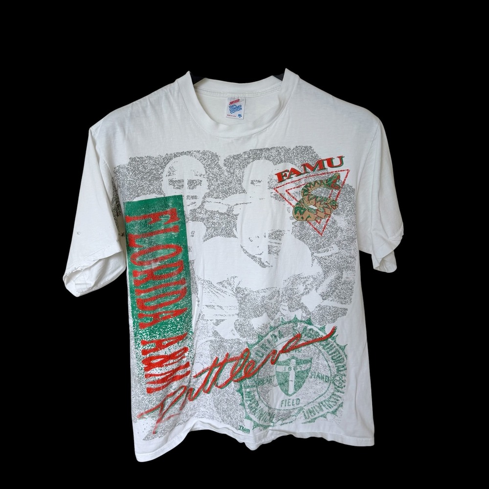 Vintage 90's Florida A&M FAMU‎ Rattlers T-Shirt Jerzees XL White USA Distressed